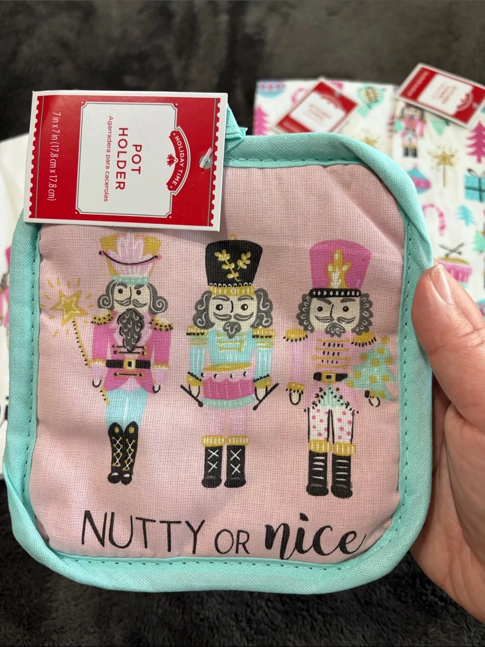 Walmart Holiday Time Nutcracker hand towels and pot holder